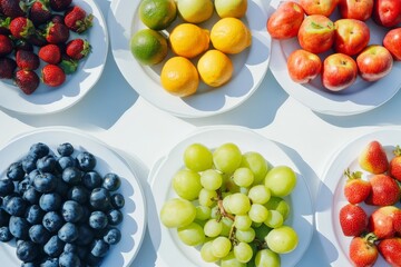 A Colorful Arrangement of Fresh Fruit on Plates