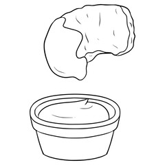 chicken nugget dipping in ketchup illustration hand drawn outline vector