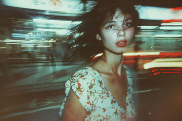 Retro vibe street fashion of a stylish woman walking in New York city