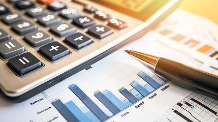 Obraz premium Pen and Calculator on Financial Papers