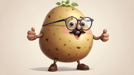 Fototapeta premium A close-up of a potato, wearing glasses and has arms and legs 