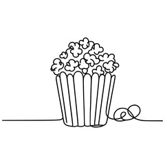 one line drawing art popcorn snack vector illustration template design