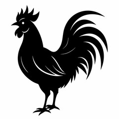 Rooster isolated on white background, Rooster vector illustration, bird on a branch vector art, chicken silhouette, bird vector icon, chickens on a branch line art, eps