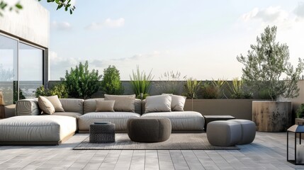 Modern Sofa and furniture on rooftop garden