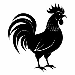 Rooster isolated on white background, Rooster vector illustration, bird on a branch vector art, chicken silhouette, bird vector icon, chickens on a branch line art, eps