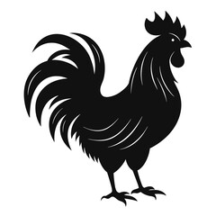 Rooster isolated on white background, Rooster vector illustration, bird on a branch vector art, chicken silhouette, bird vector icon, chickens on a branch line art, eps