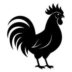 Rooster isolated on white background, Rooster vector illustration, bird on a branch vector art, chicken silhouette, bird vector icon, chickens on a branch line art, eps