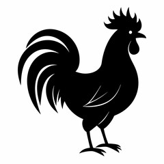 Rooster isolated on white background, Rooster vector illustration, bird on a branch vector art, chicken silhouette, bird vector icon, chickens on a branch line art, eps