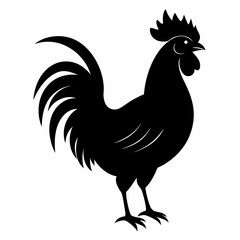 Rooster isolated on white background, Rooster vector illustration, bird on a branch vector art, chicken silhouette, bird vector icon, chickens on a branch line art, eps