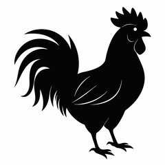 Rooster isolated on white background, Rooster vector illustration, bird on a branch vector art, chicken silhouette, bird vector icon, chickens on a branch line art, eps