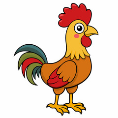 Rooster isolated on white background, Rooster vector illustration, bird on a branch vector art, chicken silhouette, bird vector icon, chickens on a branch line art, eps
