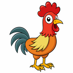 Rooster isolated on white background, Rooster vector illustration, bird on a branch vector art, chicken silhouette, bird vector icon, chickens on a branch line art, eps