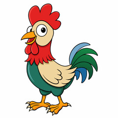 Rooster isolated on white background, Rooster vector illustration, bird on a branch vector art, chicken silhouette, bird vector icon, chickens on a branch line art, eps