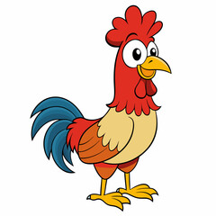 Rooster isolated on white background, Rooster vector illustration, bird on a branch vector art, chicken silhouette, bird vector icon, chickens on a branch line art, eps