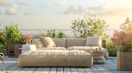Modern Sofa and furniture on rooftop garden