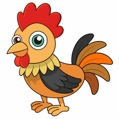 Rooster isolated on white background, Rooster vector illustration, bird on a branch vector art, chicken silhouette, bird vector icon, chickens on a branch line art, eps