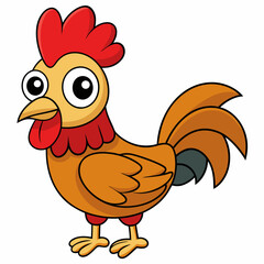 Rooster isolated on white background, Rooster vector illustration, bird on a branch vector art, chicken silhouette, bird vector icon, chickens on a branch line art, eps