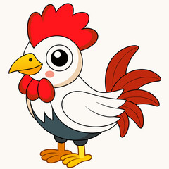 Rooster isolated on white background, Rooster vector illustration, bird on a branch vector art, chicken silhouette, bird vector icon, chickens on a branch line art, eps