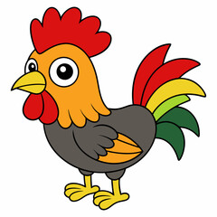 Rooster isolated on white background, Rooster vector illustration, bird on a branch vector art, chicken silhouette, bird vector icon, chickens on a branch line art, eps