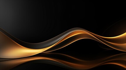 Abstract background with a golden wave and reflection on black.