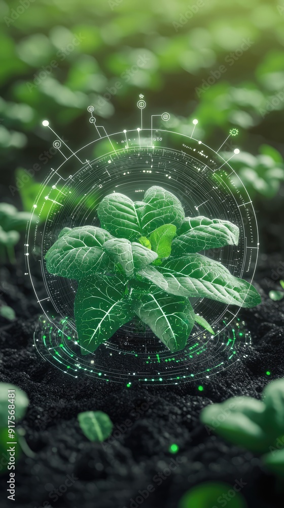 Aufkleber futuristic holographic farm management interface with real-time sensor data, generative ai