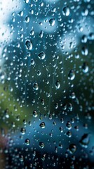 The image is of raindrops on a window, creating a blurry and hazy effect