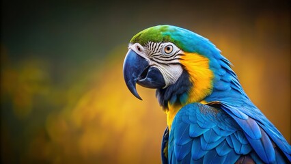Fototapeta premium Blue and yellow macaw isolated on background, tropical bird, colorful feathers, exotic, animal, wildlife, parrot