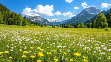 Mountain Meadow with Blooming Wildflowers
