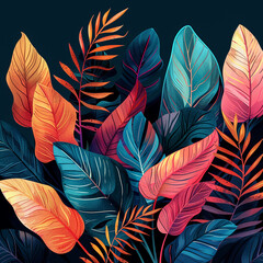 Botanical illustrations with vibrant colors.Vector illustrations