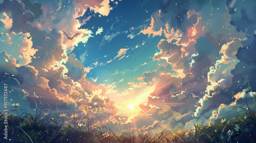 Canvas Prints Sunset Sky With Clouds and Grass