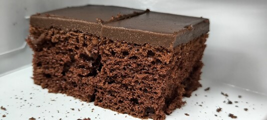 Chocolate cake on a white table