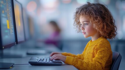 Student practicing safe internet usage on school computer, back to school, cyber safety