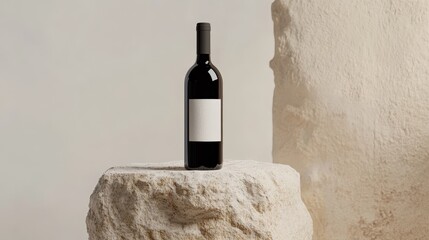 Wine bottle. Product photo on textured stone