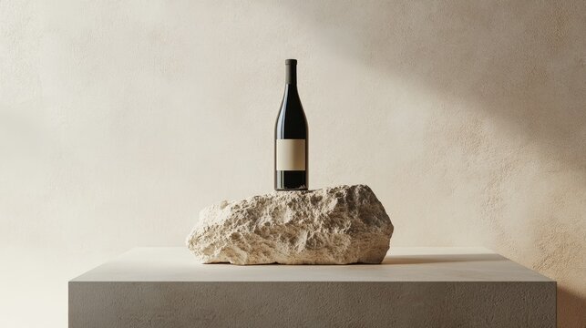 Wine bottle. Product photo on textured stone