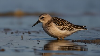 Ruff - Philomachus pugnax / Calidris pugnax - at the Curonian lagoon shore, Lithuania, spring Generative AI