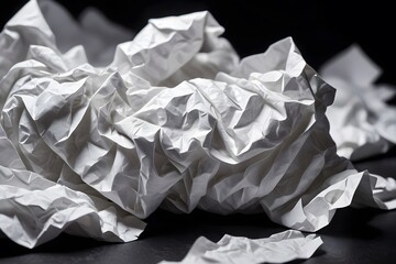 Crumpled white paper ball on a black background.
