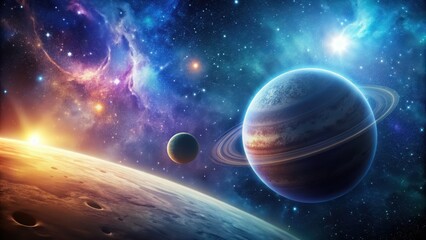 Naklejka premium Abstract space background featuring a planet and stars, Space, background, abstract, planet, stars, galaxy, universe