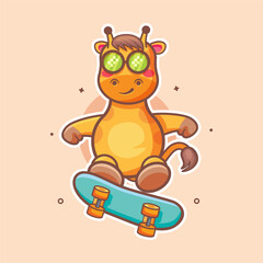 cool giraffe animal character mascot playing skateboard isolated cartoon