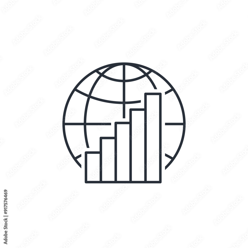 Poster globe and chart analysis. vector linear icon isolated on white background.