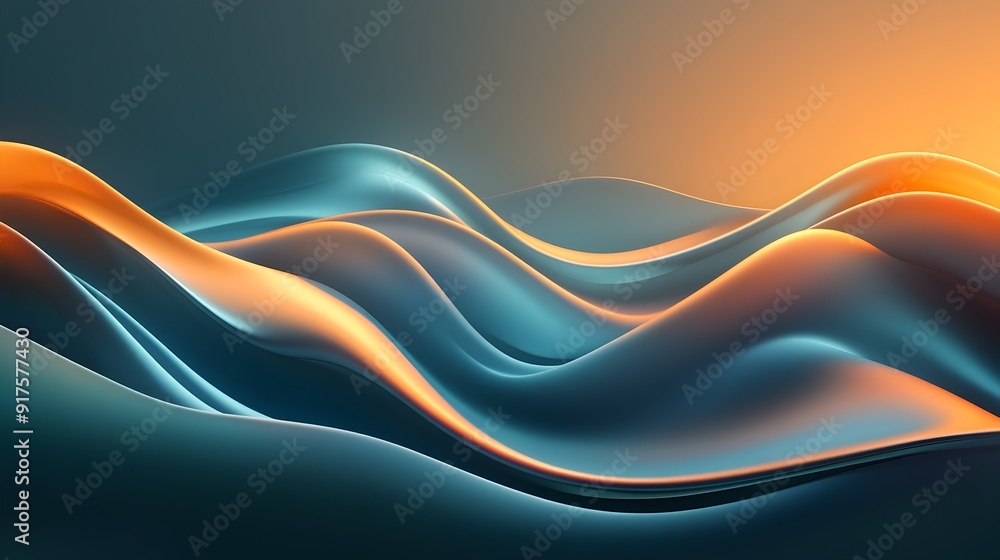 Poster mesmerizing fluid 3d waves with gradient lighting and abstract smooth design