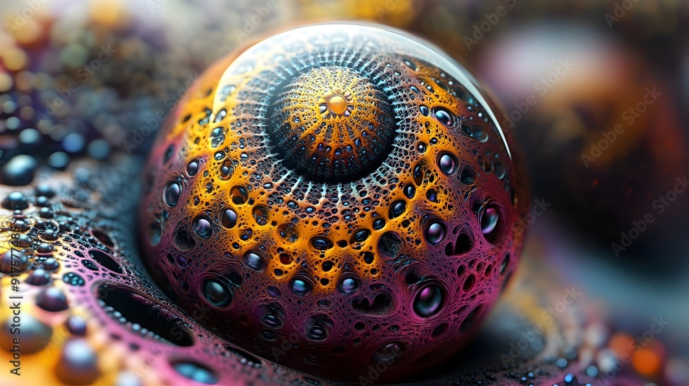 Poster mesmerizing spherical 3d patterns:vibrant and visually complex abstract artwork