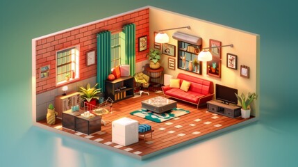 A well-organized home office featuring bookshelves filled with books, a comfortable seating area, and a computer desk. Ideal for productivity and relaxation in a cozy setting.