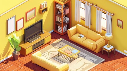 A well-organized home office featuring bookshelves filled with books, a comfortable seating area, and a computer desk. Ideal for productivity and relaxation in a cozy setting.