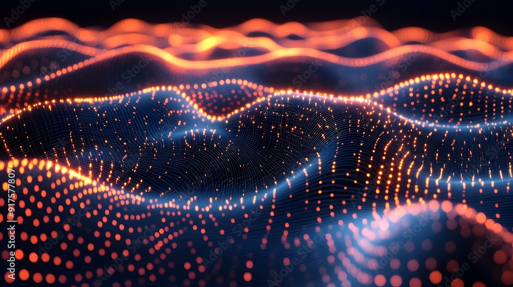 Poster interconnected glowing digital neural network concept