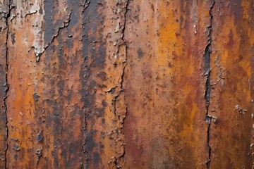 Fototapeta premium Rusty metal surface with peeling paint and cracks.