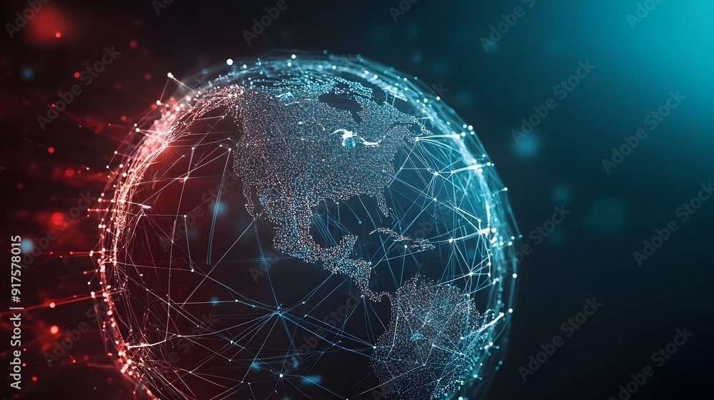 Poster futuristic 3d globe of interconnected nodes representing global digital connectivity