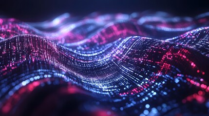 Vibrant 3D Representation of Flowing Digital Data Streams Through a Futuristic Network