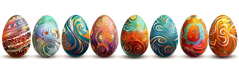 Hand-painted Easter eggs with intricate designs.Vector illustrations