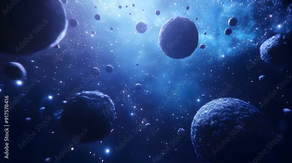 Poster intriguing intergalactic 3d space scene with captivating cosmic planets and luminous stars