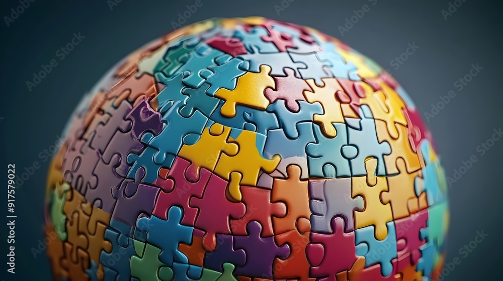 Aufkleber vibrant 3d puzzle globe conceptualizing unity and diversity in a dynamic geometric design